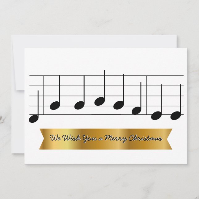 We Wish You a Merry Christmas Music Note Gold Song Holiday Card (Front)