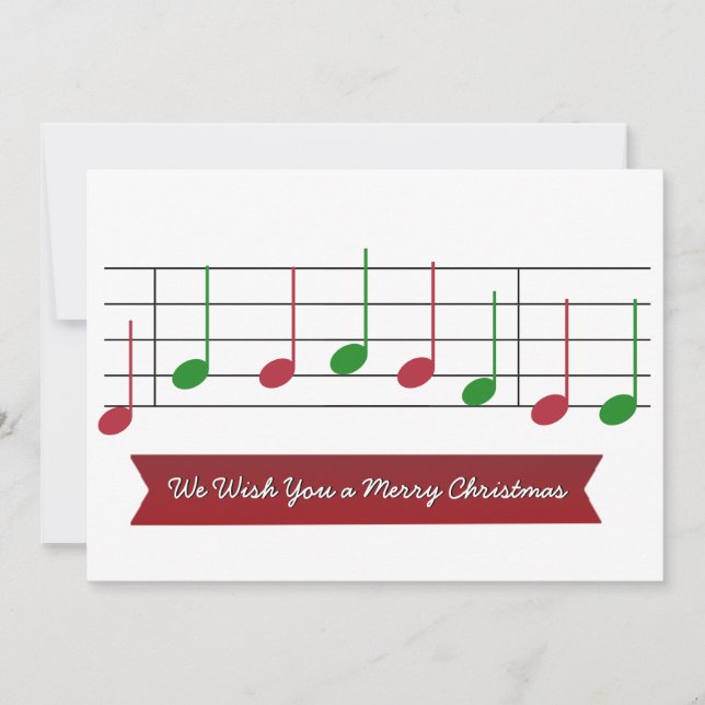 We Wish You a Merry Christmas Music Note Red Green Holiday Card (Front)