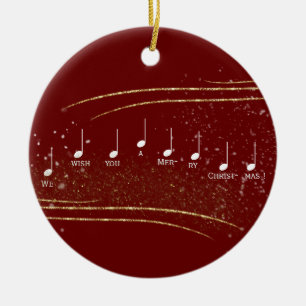 We Wish You a Merry Christmas Music Notes Red Gold Ceramic Tree Decoration