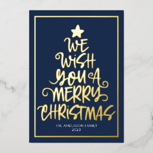 We Wish You A Merry Christmas Navy Blue Fun Foil Holiday Card