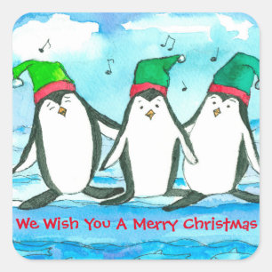 We Wish You A Merry Christmas Penguins Square Sticker