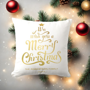 We wish you a Merry Christmas personalized Gold Cushion