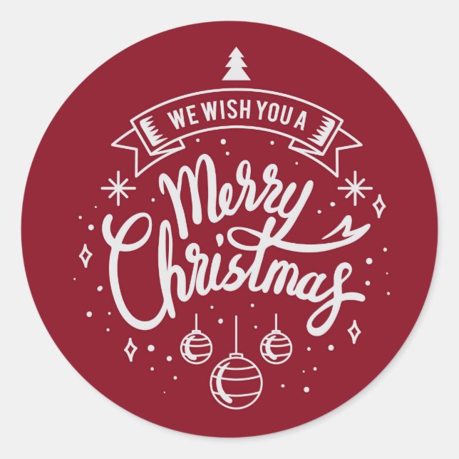 We Wish You A Merry Christmas Red And White Classic Round Sticker (Front)