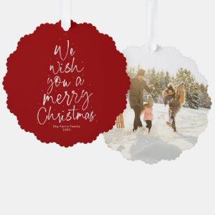 We wish you a merry Christmas red one photo Tree Decoration Card