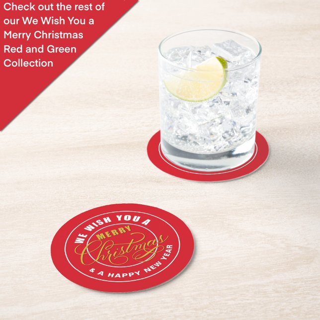 We Wish You a Merry Christmas Red  Round Paper Coaster (Creator Uploaded)