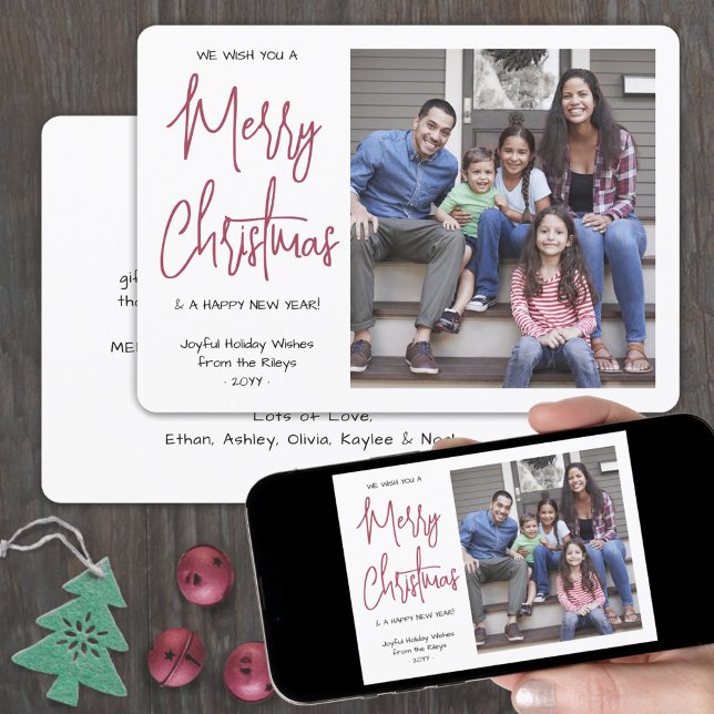 We Wish You a Merry Christmas Red Script 1 Photo Holiday Card (Creator Uploaded)