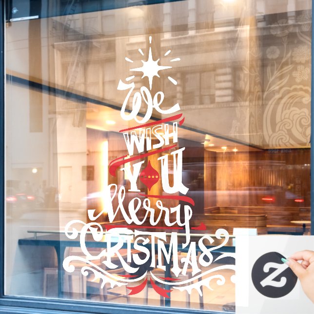 We wish you a merry christmas red white window cling (Cafe Window)