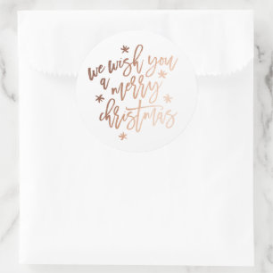 We Wish You A Merry Christmas Rose Foil Classic Round Sticker