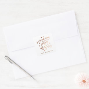 We Wish You A Merry Christmas Rose Foil Square Sticker