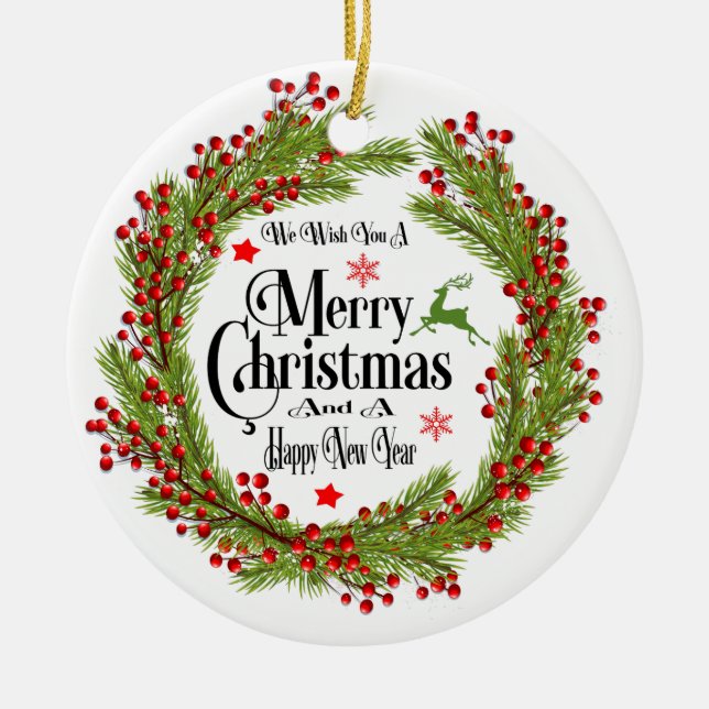 We Wish You A Merry Christmas Round Ornament (Front)