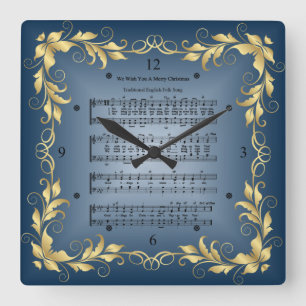 We Wish You A Merry Christmas ~ Sheet Music ~ Square Wall Clock