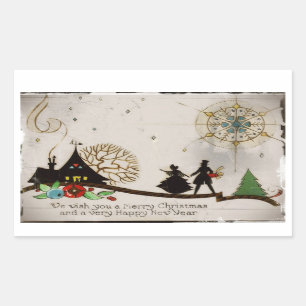 We Wish You a Merry Christmas Silhouette Rectangular Sticker