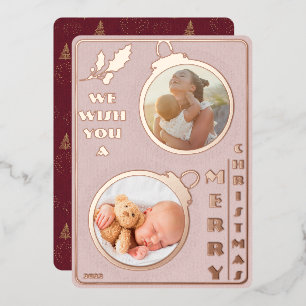 We Wish You a Merry Christmas   Two Photo Unique Foil Holiday Card