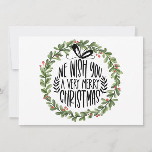 We Wish You a Merry Christmas Watercolor Wreath Holiday Card