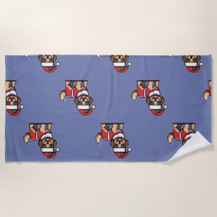 We wish you a merry christmas with cute dog santa  beach towel