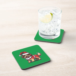 We wish you a merry christmas with cute dog santa  coaster