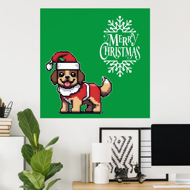 We wish you a merry christmas with cute dog santa  poster (Home Office)