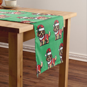 We wish you a merry christmas with cute dog santa short table runner