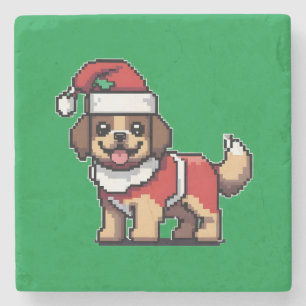 We wish you a merry christmas with cute dog santa stone coaster