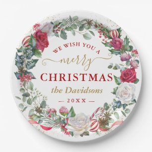 We Wish You A Merry Christmas Wreath Monogram  Fav Paper Plate