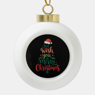 We Wish You A Merry Christmas Xmas Santa Hat Ceramic Ball Christmas Ornament