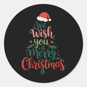 We Wish You A Merry Christmas Xmas Santa Hat Classic Round Sticker