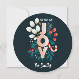 We Wish You JOY, Christmas Candy Cane & Foliage Holiday Card