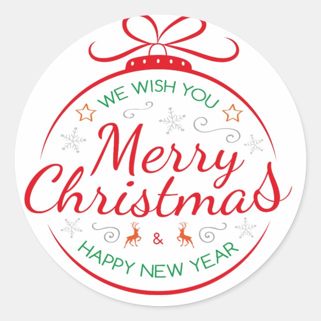 We Wish You Merry Christmas And Happy New Year Classic Round Sticker (Front)
