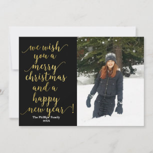 We Wish You Merry Christmas Black Gold Photo Card