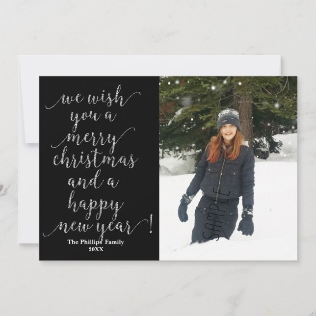 We Wish You Merry Christmas Black Gold Photo Card (Front)
