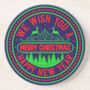 We Wish You Merry Christmas Happy New Year-13395 Coaster