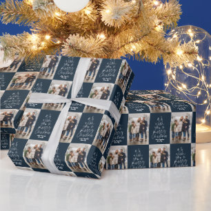 We wish you Merry Christmas navy holiday photo  Wrapping Paper