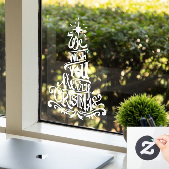 We wish you merry christmas white small window cling (Office)
