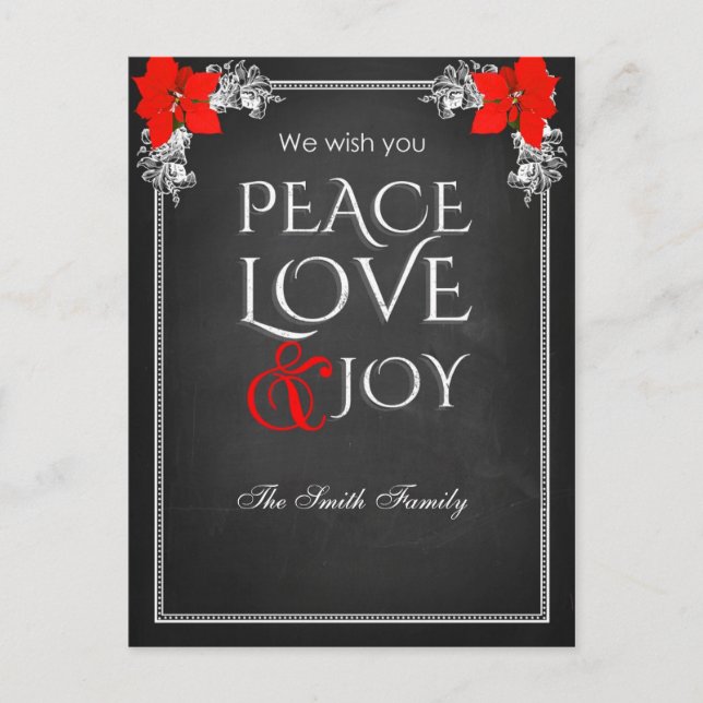 We wish you peace love & joy holiday postcard (Front)