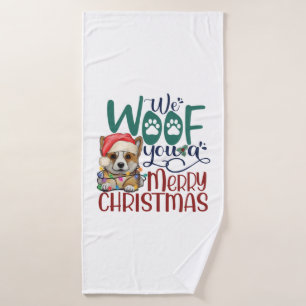We Woof You a Merry Christmas - Funny Corgi Dog Bath Towel