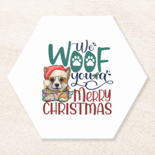 We Woof You a Merry Christmas - Funny Corgi Dog   Paper Coaster