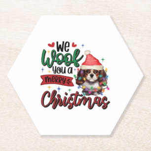 We Woof You a Merry Christmas - Funny Spaniel Dog  Paper Coaster