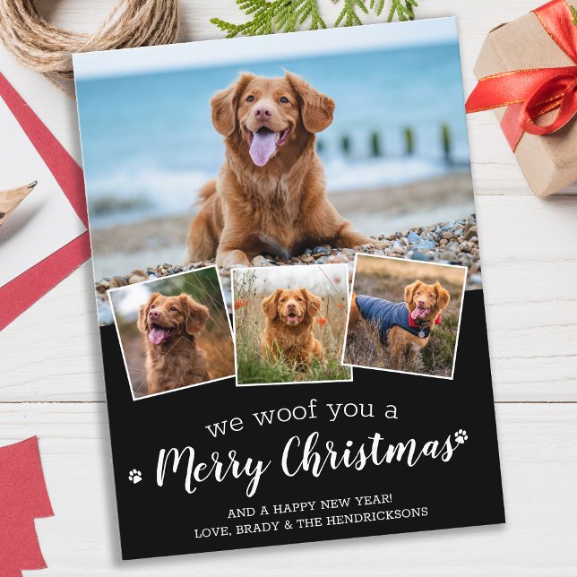 We Woof You Merry Christmas Dog Pet Photo Collage  Postcard (Creator Uploaded)