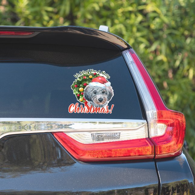 We Woof You Merry Christmas Grey Poodle (Car Side)