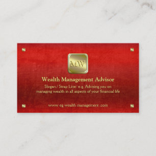 Wealth Advisor, Gold nameplate, red leather-look Business Card