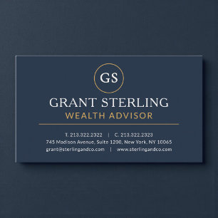 Wealth Advisor Navy Blue Gold Luxury Business Card