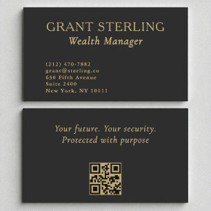 Wealth Manager Minimalist Black Gold QR Code  Business Card