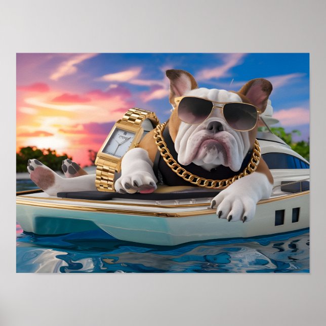 Wealthy Bulldog Character on Private Yacht Poster (Front)