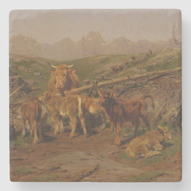 Weaning the Calves (Cow Farming) Stone Coaster (Front)