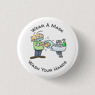 Wear A Mask And Wash Your Hands Hygiene Cartoon 3 Cm Round Badge