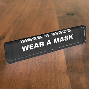 Wear a mask, black white minimalist nameplate
