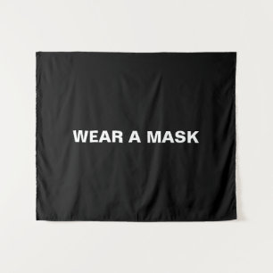 Wear a mask, black white minimalist wall sign tapestry