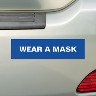 Wear a mask, blue white minimalist car bumper sticker