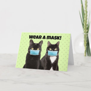 Wear a Mask Cute Cat in Coronavirus Face Masks Card