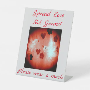 Wear a Mask Love Birds Red Pedestal Sign